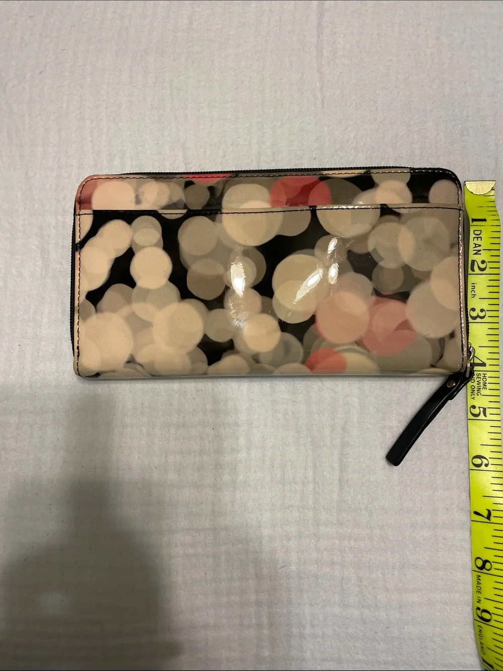 kate spade Black Patent Zip Wallet with Cream Bokeh
